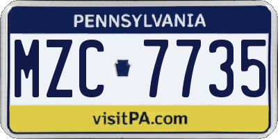 PA license plate MZC7735