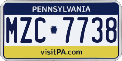 PA license plate MZC7738