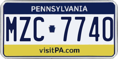 PA license plate MZC7740