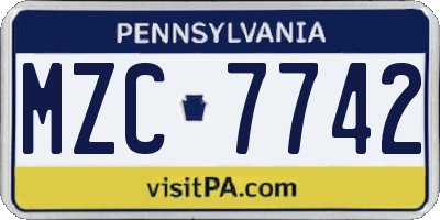 PA license plate MZC7742