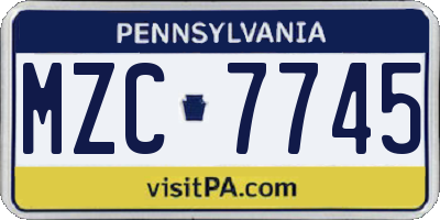 PA license plate MZC7745