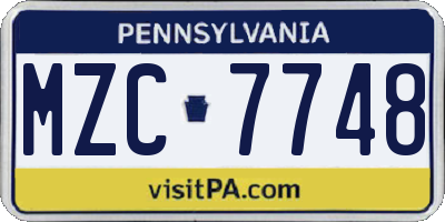 PA license plate MZC7748