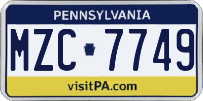 PA license plate MZC7749