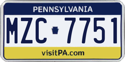 PA license plate MZC7751