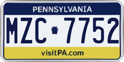 PA license plate MZC7752
