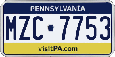 PA license plate MZC7753