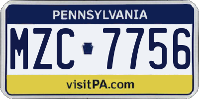 PA license plate MZC7756