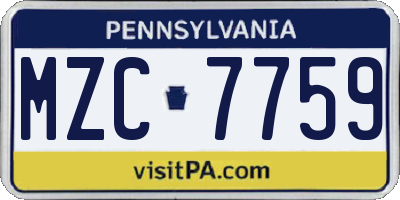 PA license plate MZC7759