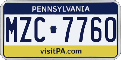 PA license plate MZC7760