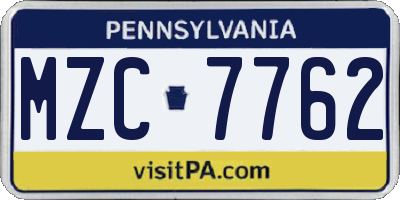 PA license plate MZC7762