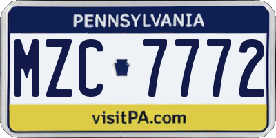 PA license plate MZC7772