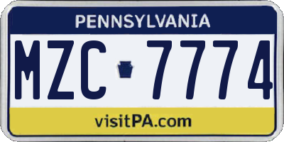 PA license plate MZC7774