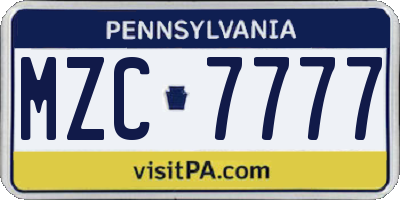 PA license plate MZC7777