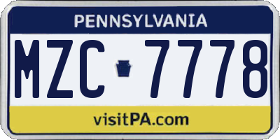 PA license plate MZC7778