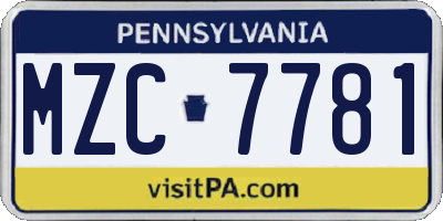 PA license plate MZC7781