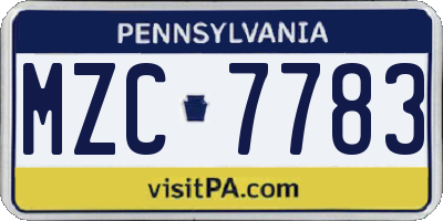 PA license plate MZC7783