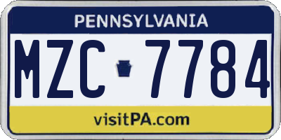 PA license plate MZC7784