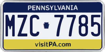 PA license plate MZC7785
