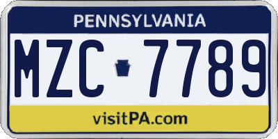 PA license plate MZC7789