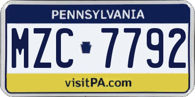 PA license plate MZC7792