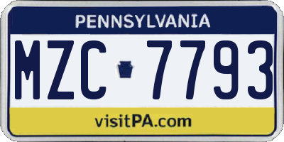 PA license plate MZC7793