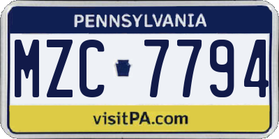 PA license plate MZC7794