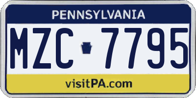 PA license plate MZC7795