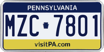 PA license plate MZC7801