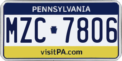 PA license plate MZC7806