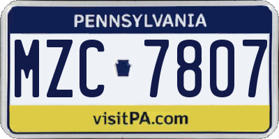 PA license plate MZC7807