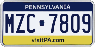 PA license plate MZC7809