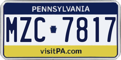 PA license plate MZC7817