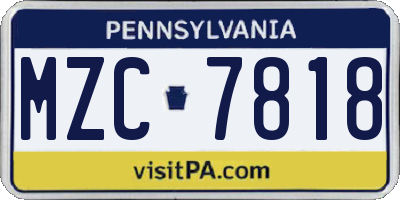 PA license plate MZC7818