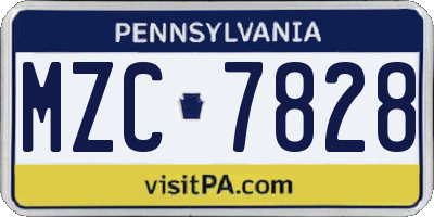 PA license plate MZC7828