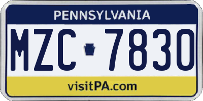 PA license plate MZC7830