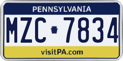 PA license plate MZC7834