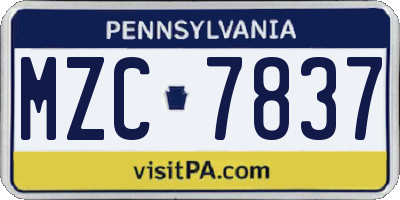 PA license plate MZC7837