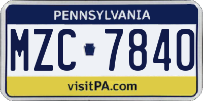 PA license plate MZC7840