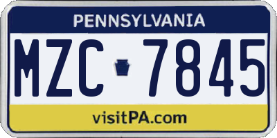 PA license plate MZC7845