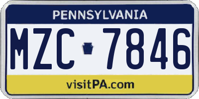 PA license plate MZC7846