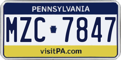 PA license plate MZC7847