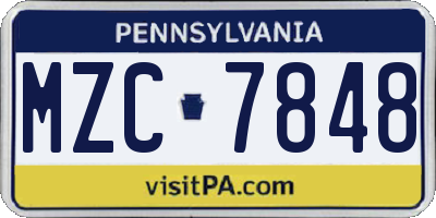 PA license plate MZC7848