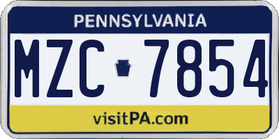 PA license plate MZC7854