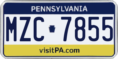PA license plate MZC7855