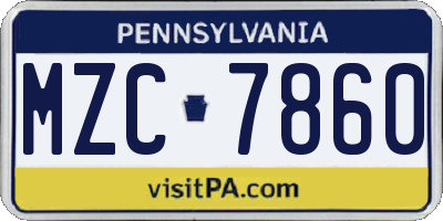 PA license plate MZC7860