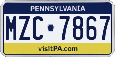 PA license plate MZC7867