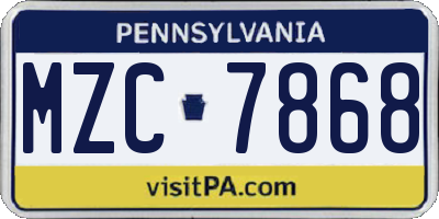 PA license plate MZC7868