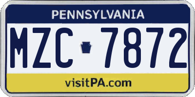 PA license plate MZC7872