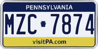PA license plate MZC7874