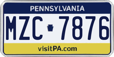 PA license plate MZC7876